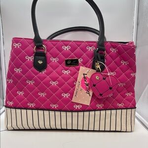 Betsey Johnson Pink and Cream Tote Bag with Classic Design